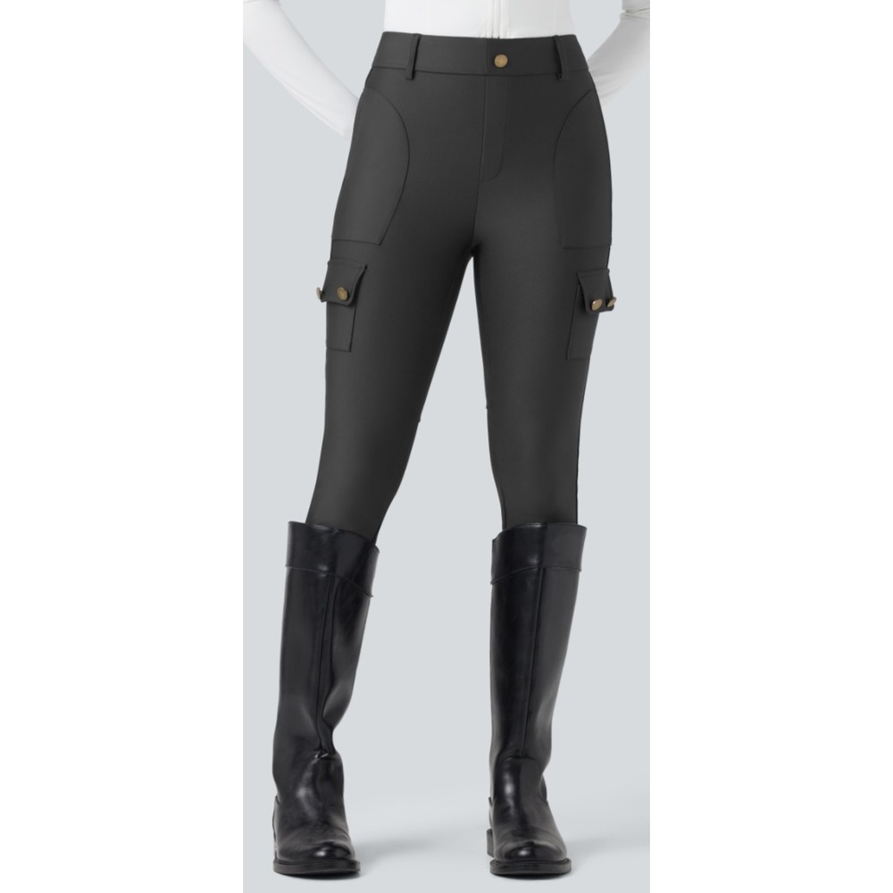 Halara nwt XL High Waisted Cargo Equestrian Pants Black Slim FitUtility Trousers